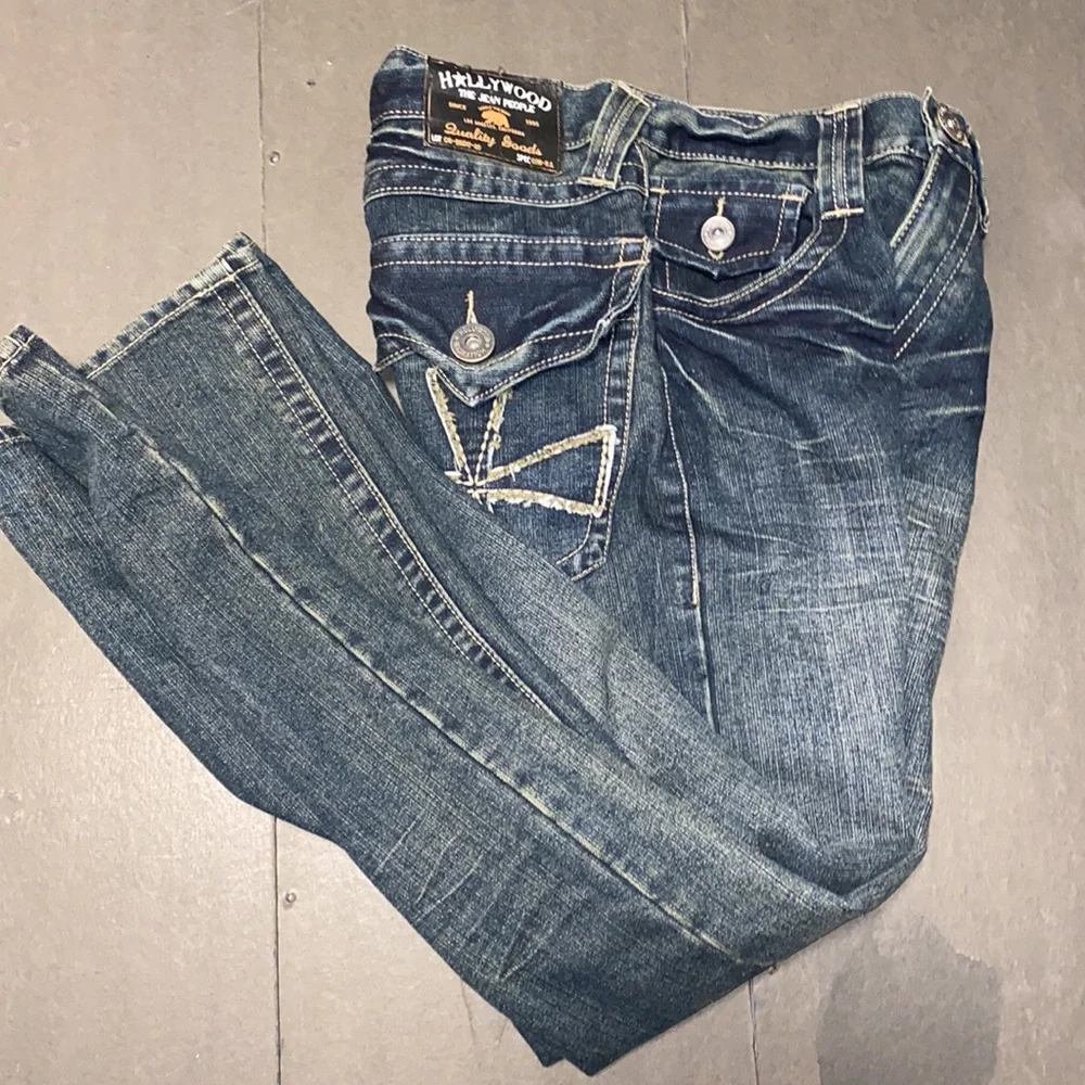 Hollywood The Jean People Size 16 Low Boot Cut Faded Denim Jeans - Picture 5 of 14